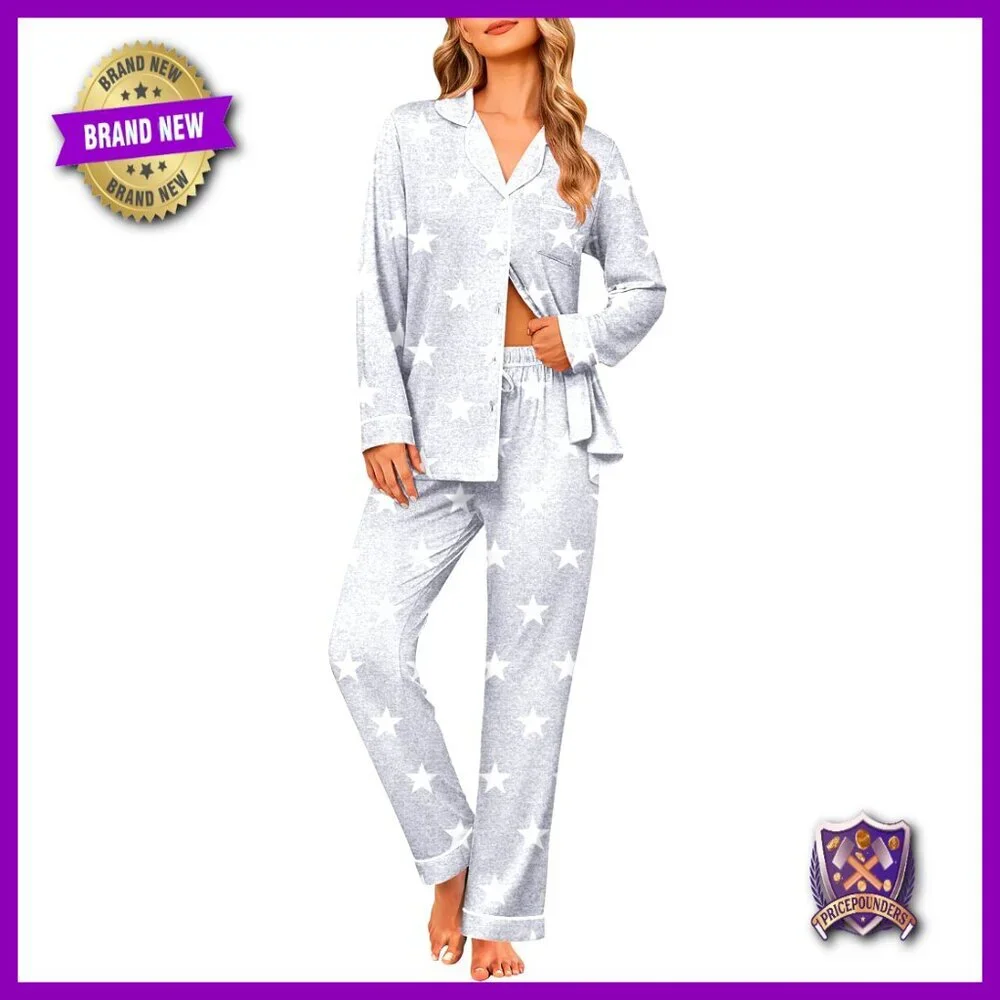 Soft Rayon Pajama Set Long Sleeve Button Down Pants Loungewear